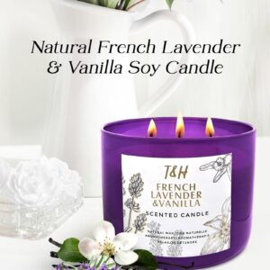 Lavender Vanilla Aromatherapy Candle 3-Wick | Scented Candle for Home | 15.8 oz Large Soy Candle | Relaxing Candle with Long Lasting Fragrance | Decorative Candle Gift for Women