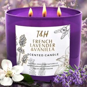 Lavender Vanilla Aromatherapy Candle 3-Wick | Scented Candle for Home | 15.8 oz Large Soy Candle | Relaxing Candle with Long Lasting Fragrance | Decorative Candle Gift for Women