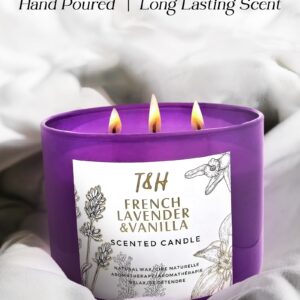 Lavender Vanilla Aromatherapy Candle 3-Wick | Scented Candle for Home | 15.8 oz Large Soy Candle | Relaxing Candle with Long Lasting Fragrance | Decorative Candle Gift for Women