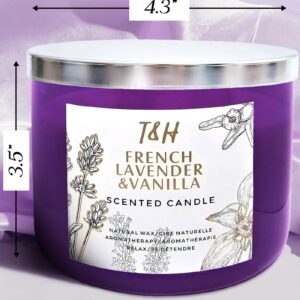 Lavender Vanilla Aromatherapy Candle 3-Wick | Scented Candle for Home | 15.8 oz Large Soy Candle | Relaxing Candle with Long Lasting Fragrance | Decorative Candle Gift for Women