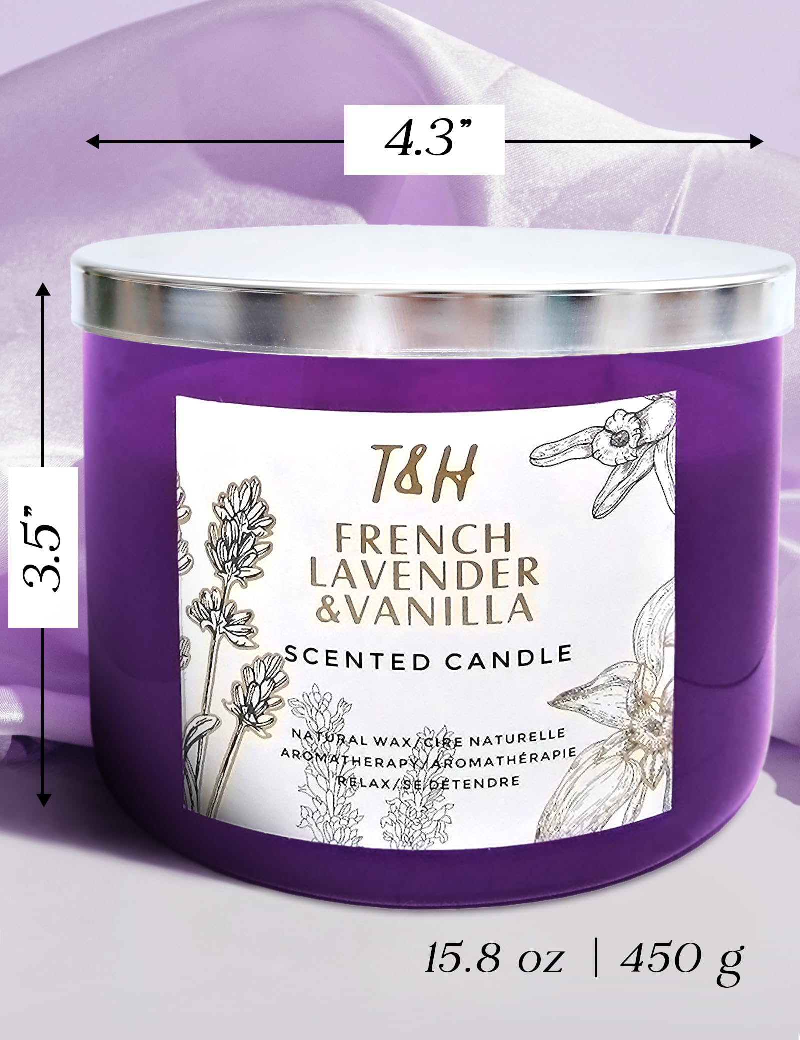 Lavender Vanilla Aromatherapy Candle 3-Wick | Scented Candle for Home | 15.8 oz Large Soy Candle | Relaxing Candle with Long Lasting Fragrance | Decorative Candle Gift for Women