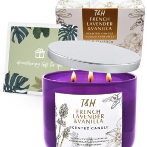 Lavender Vanilla Aromatherapy Candle 3-Wick | Scented Candle for Home | 15.8 oz Large Soy Candle | Relaxing Candle with Long Lasting Fragrance | Decorative Candle Gift for Women