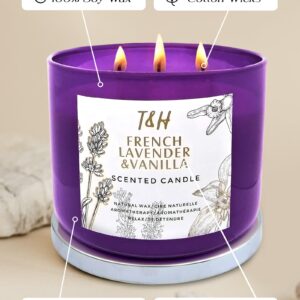 Lavender Vanilla Aromatherapy Candle 3-Wick | Scented Candle for Home | 15.8 oz Large Soy Candle | Relaxing Candle with Long Lasting Fragrance | Decorative Candle Gift for Women