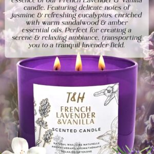 Lavender Vanilla Aromatherapy Candle 3-Wick | Scented Candle for Home | 15.8 oz Large Soy Candle | Relaxing Candle with Long Lasting Fragrance | Decorative Candle Gift for Women