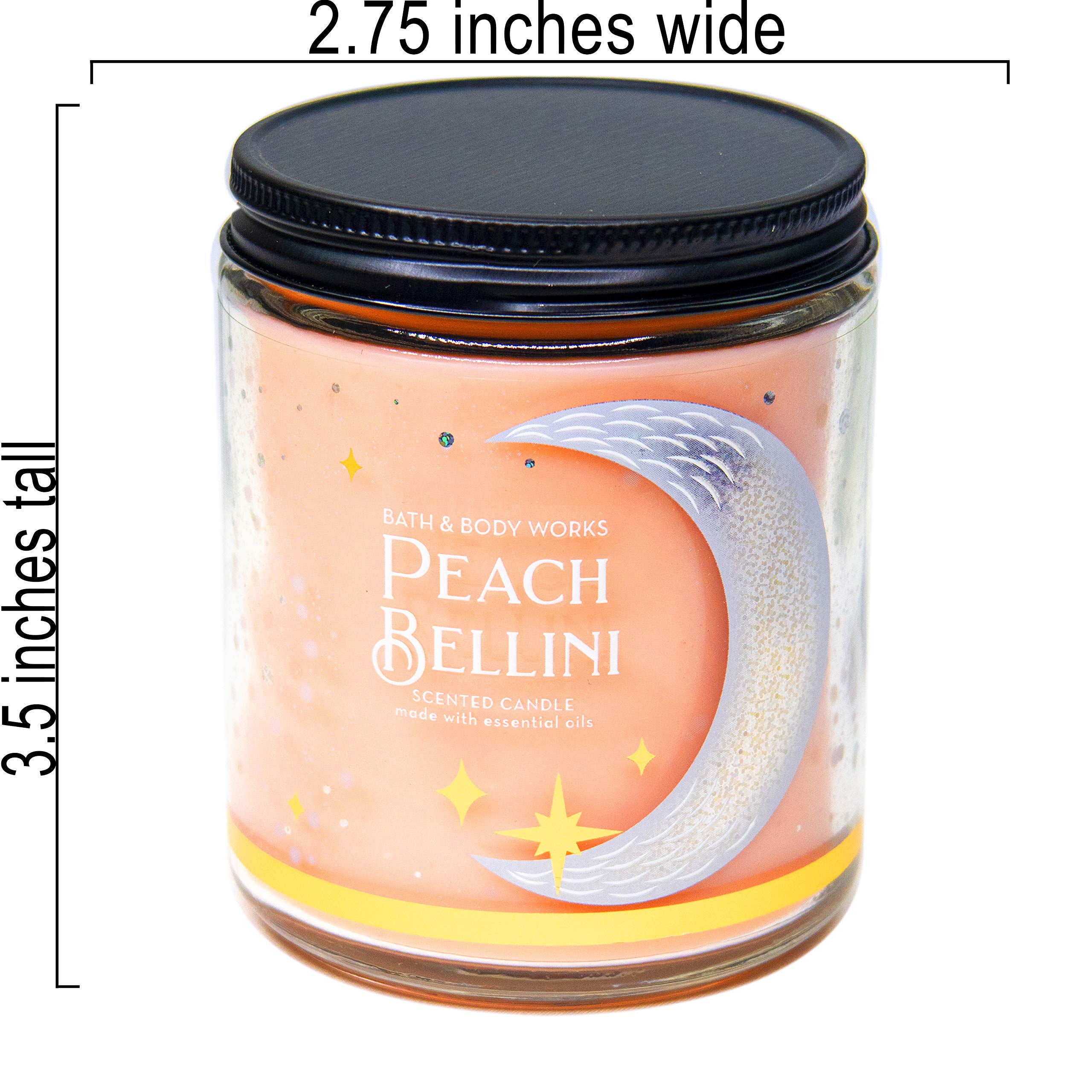 White Barn Bath and Body Works, 1-Wick Candle w/Essential Oils - 7 oz - 2020 Holidays Scents! (PeachBellini), Pink Soy Wax, Multicolor Jar Print, Transparent Glass, Black Cap