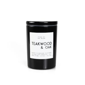 Leoben Co | Masculine Aromas | Small Batch | Soy Wax | 40 Hours | Scented Mens Candles with Natural Essential Oils | Vegan (Teakwood & Oak)