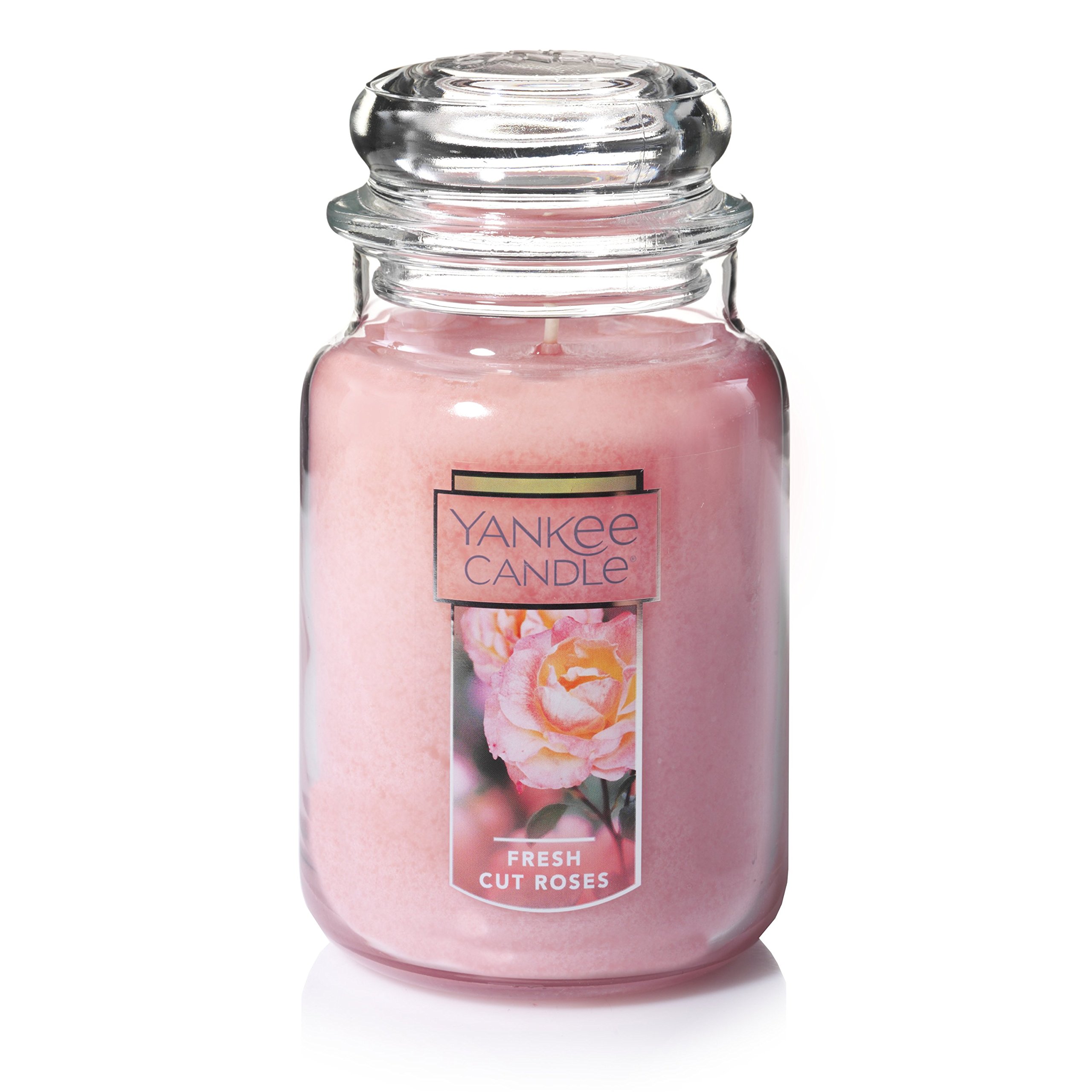 Yankee Candle Fresh Cut Roses Scented, Premium 22oz Single Wick Candle, Over 110 Hours of Long-Lasting Aroma, Ideal for Home Decor, Gifting and Events, Classic Large Jar, Pink