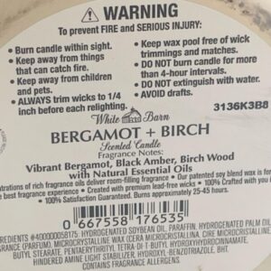 Bergamot + Birch 3 Wick Candle 14.5 Ounce White Barn