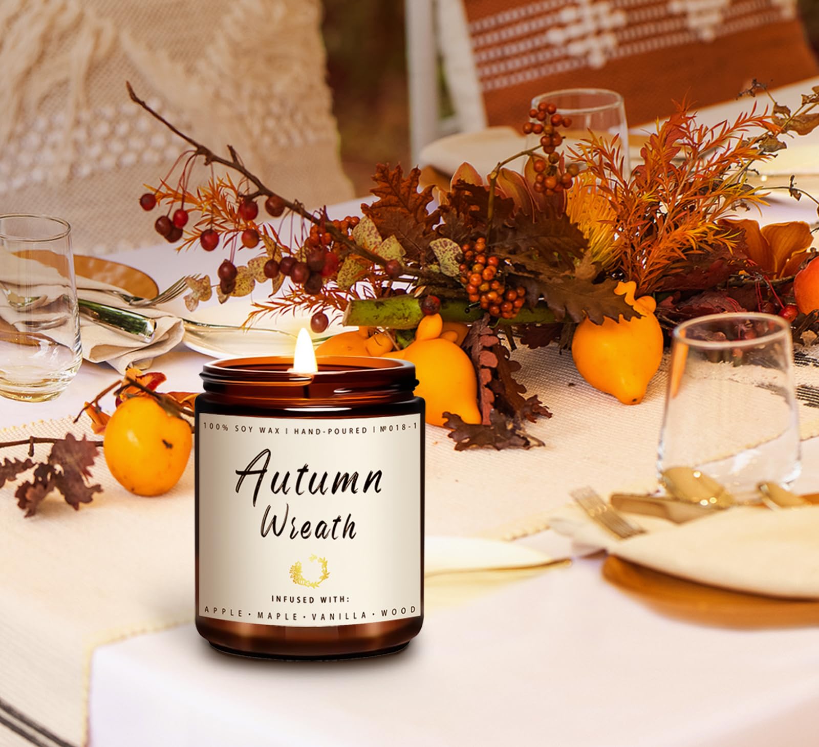 Fall Candle Set | 4pack Fall Scented Candles for Home, Scented Candles for Autumn Fall - Home Scented Candle Set, Candle Gift for Women - Scent of Wreath/Cinnamon Pumpkin/Apple Pie/Comfort