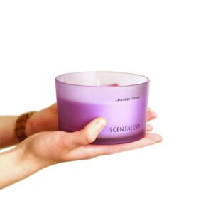 SCENTALGIA Scented Soy Candle Jar with Lavender Cotton Fragrance - 3 Wick Large Candles with Long-Lasting 55 Hours Burn Time - Perfect for Home, Office, Spa, Yoga, Meditation & Gifts