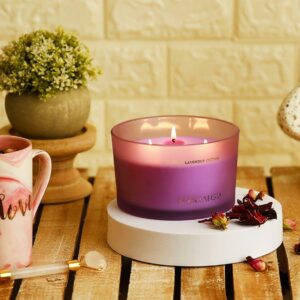 SCENTALGIA Scented Soy Candle Jar with Lavender Cotton Fragrance - 3 Wick Large Candles with Long-Lasting 55 Hours Burn Time - Perfect for Home, Office, Spa, Yoga, Meditation & Gifts