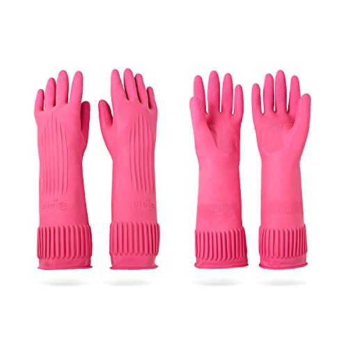 DABOGOSA Mamison 2 Pairs Reusable Waterproof Household Dishwashing Cleaning Rubber Gloves, Non-Slip Kitchen Glove(Medium)