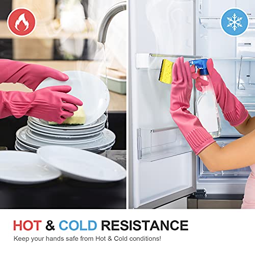 DABOGOSA Mamison 2 Pairs Reusable Waterproof Household Dishwashing Cleaning Rubber Gloves, Non-Slip Kitchen Glove(Medium)