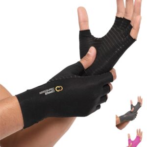 Copper Compression Arthritis Gloves | Fingerless Arthritis Carpal Tunnel Pain Relief Gloves For Men & Women | Hand Support Wrist Brace For Rheumatoid, Tendonitis, Swelling, Crocheting, Typing (M)