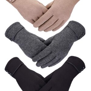 Patelai 3 Pairs Womens Gloves Winter Touchscreen Texting Phone Windproof Gloves Fleece Lined Cold Weather Warm Gloves (Black, Gray, Khaki)