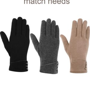 Patelai 3 Pairs Womens Gloves Winter Touchscreen Texting Phone Windproof Gloves Fleece Lined Cold Weather Warm Gloves (Black, Gray, Khaki)