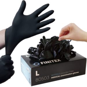 finitex - black nitrile disposable gloves, 5mil, powder-free, medical exam gloves latex-free 100 pcs for cleaning food (large)