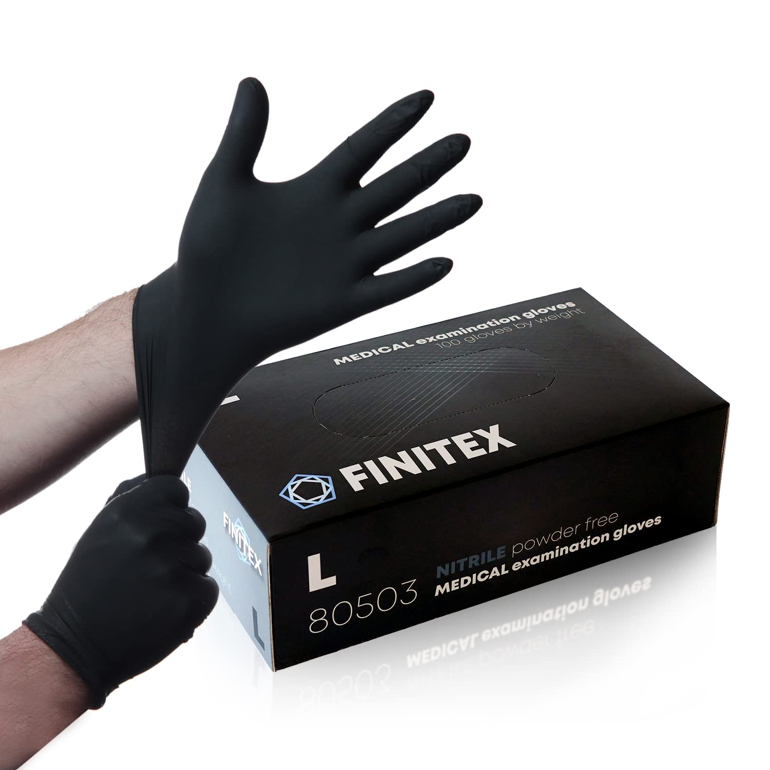 FINITEX - Black Nitrile Disposable Gloves, 5mil, Powder-free, Medical Exam Gloves Latex-Free 100 PCS For Cleaning Food (Large)