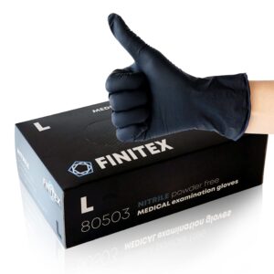 FINITEX - Black Nitrile Disposable Gloves, 5mil, Powder-free, Medical Exam Gloves Latex-Free 100 PCS For Cleaning Food (Large)