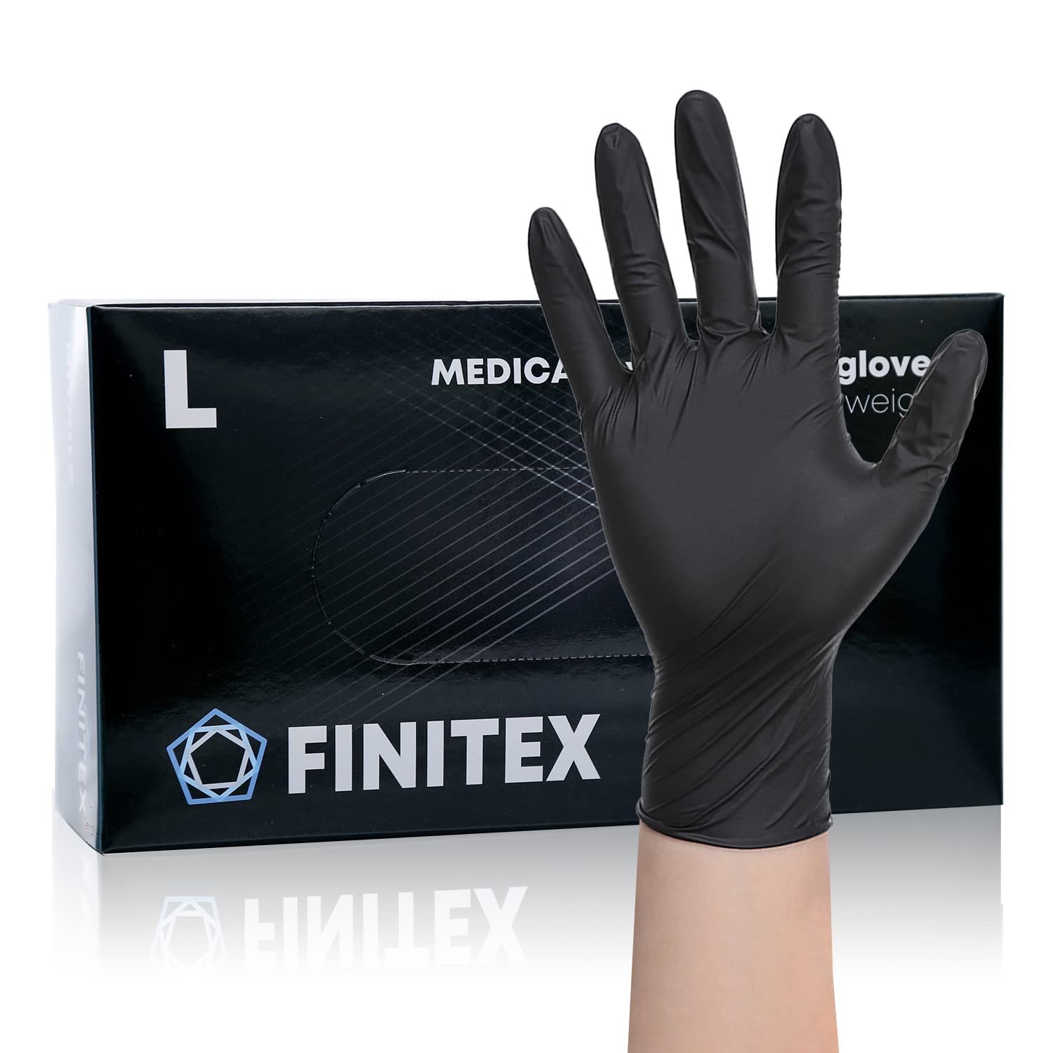 FINITEX - Black Nitrile Disposable Gloves, 5mil, Powder-free, Medical Exam Gloves Latex-Free 100 PCS For Cleaning Food (Large)