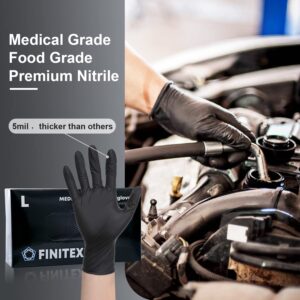 FINITEX - Black Nitrile Disposable Gloves, 5mil, Powder-free, Medical Exam Gloves Latex-Free 100 PCS For Cleaning Food (Large)