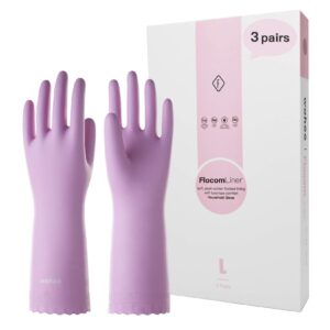 LANON 3 Pairs wahoo Skin-Friendly Cleaning Gloves, Dishwashing Kitchen Gloves with Cotton Flocked Liner, Reusable, Non-Slip, Mauve Mist, Medium