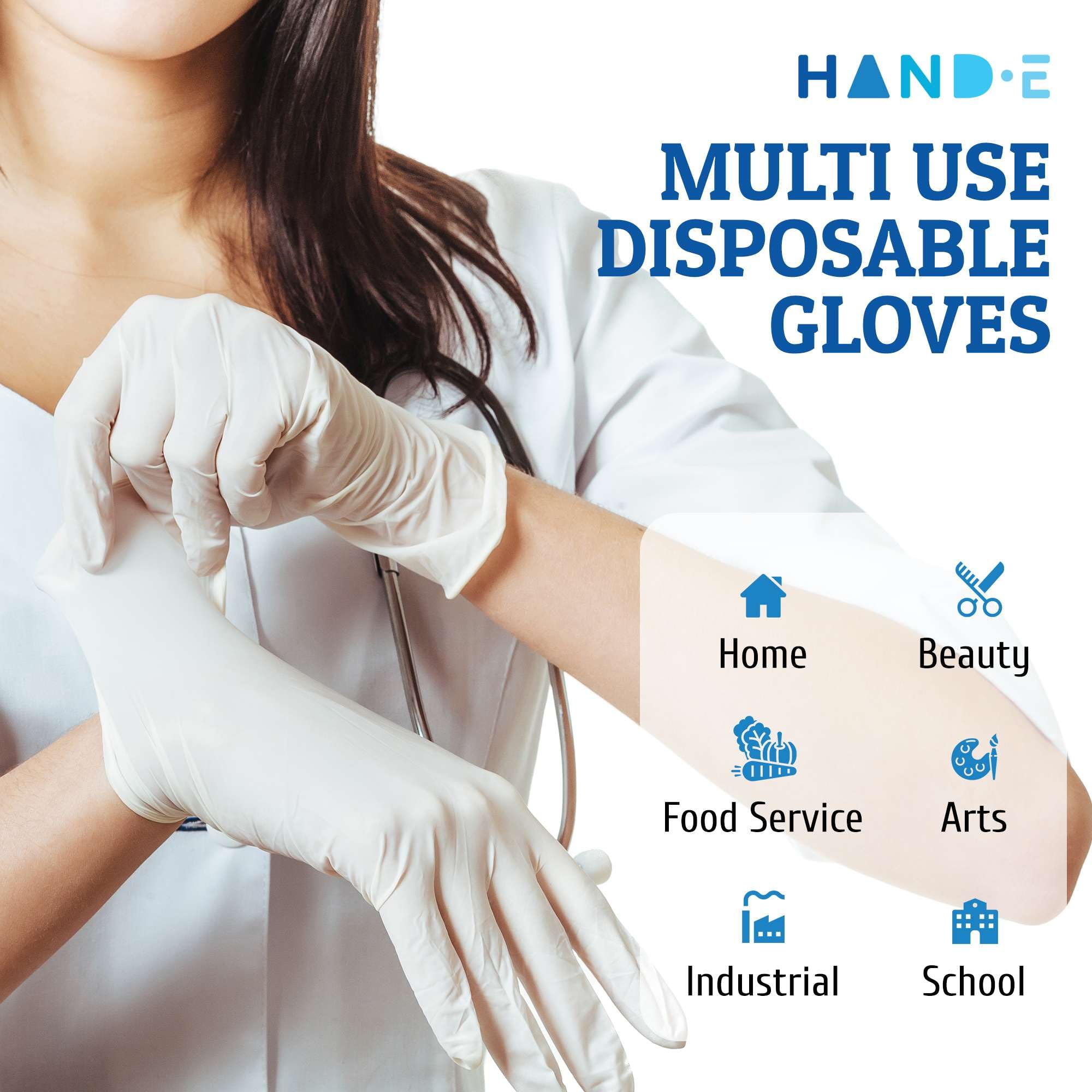 Hand-E Touch White Nitrile Disposable Gloves Large, 50 Count - Food Prep, Salon, Hair Dye, Esthetician, Kitchen Gloves - Powder and Latex Free Rubber Gloves