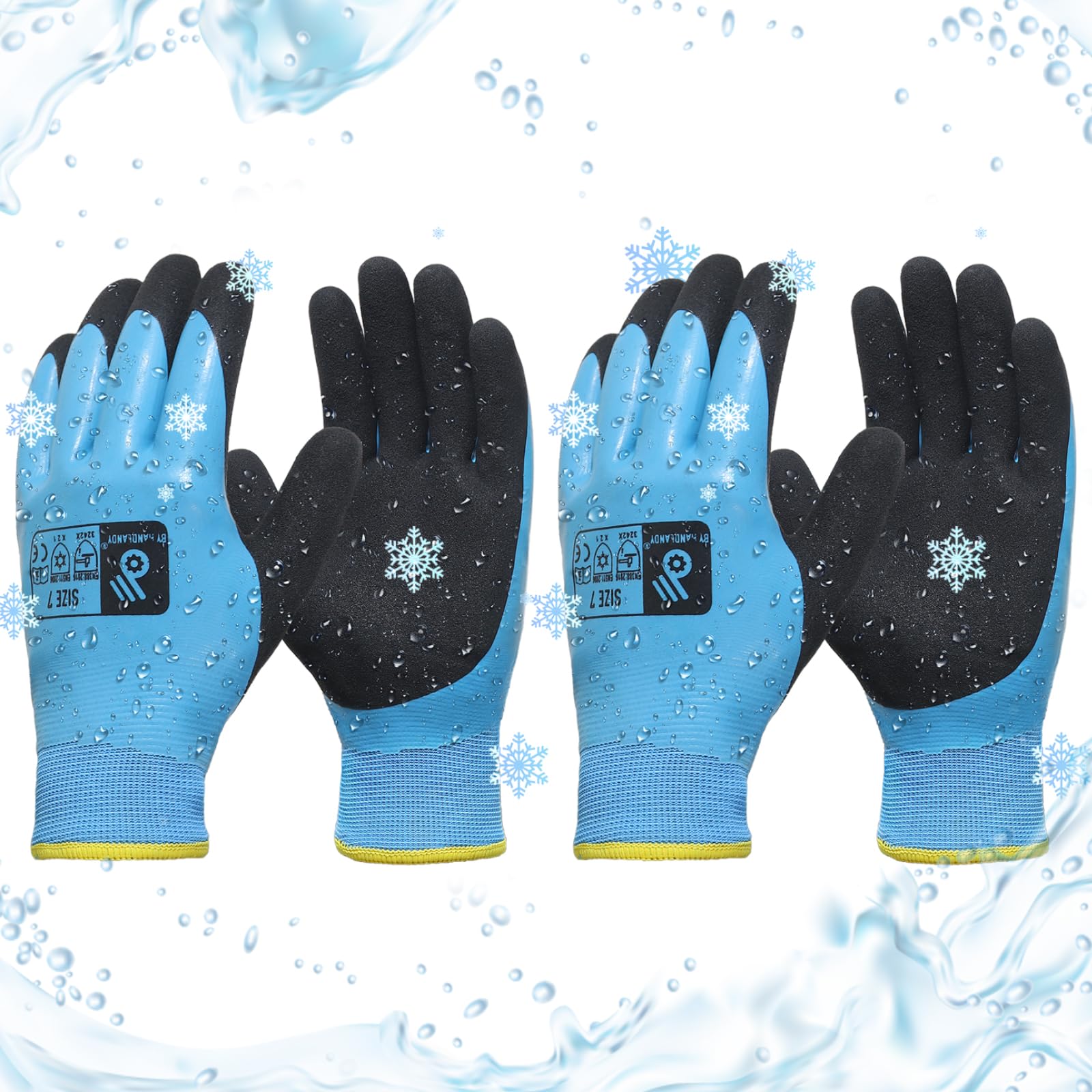 HANDLANDY Waterproof Work Gloves for Cold Weather 2 Pairs, Insulated Winter Work Gloves with Grip for Men Women, Freezer Gloves for Work Below Zero (XXL, Blue-black)