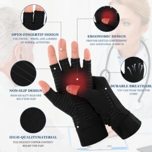 COMNICO 1 Pair Compression Arthritis Gloves Breathable Fingerless Compression Gloves Copper Infused Non-slip Gloves for Women Men Relieve Hand Pain Rheumatoid Pains (L)