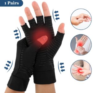 COMNICO 1 Pair Compression Arthritis Gloves Breathable Fingerless Compression Gloves Copper Infused Non-slip Gloves for Women Men Relieve Hand Pain Rheumatoid Pains (L)