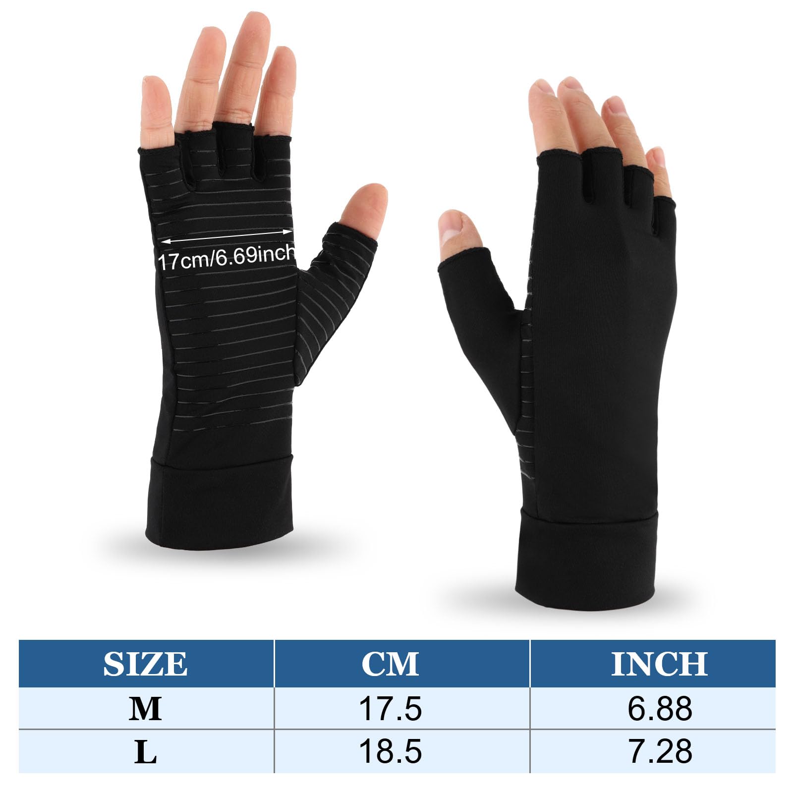 COMNICO 1 Pair Compression Arthritis Gloves Breathable Fingerless Compression Gloves Copper Infused Non-slip Gloves for Women Men Relieve Hand Pain Rheumatoid Pains (L)