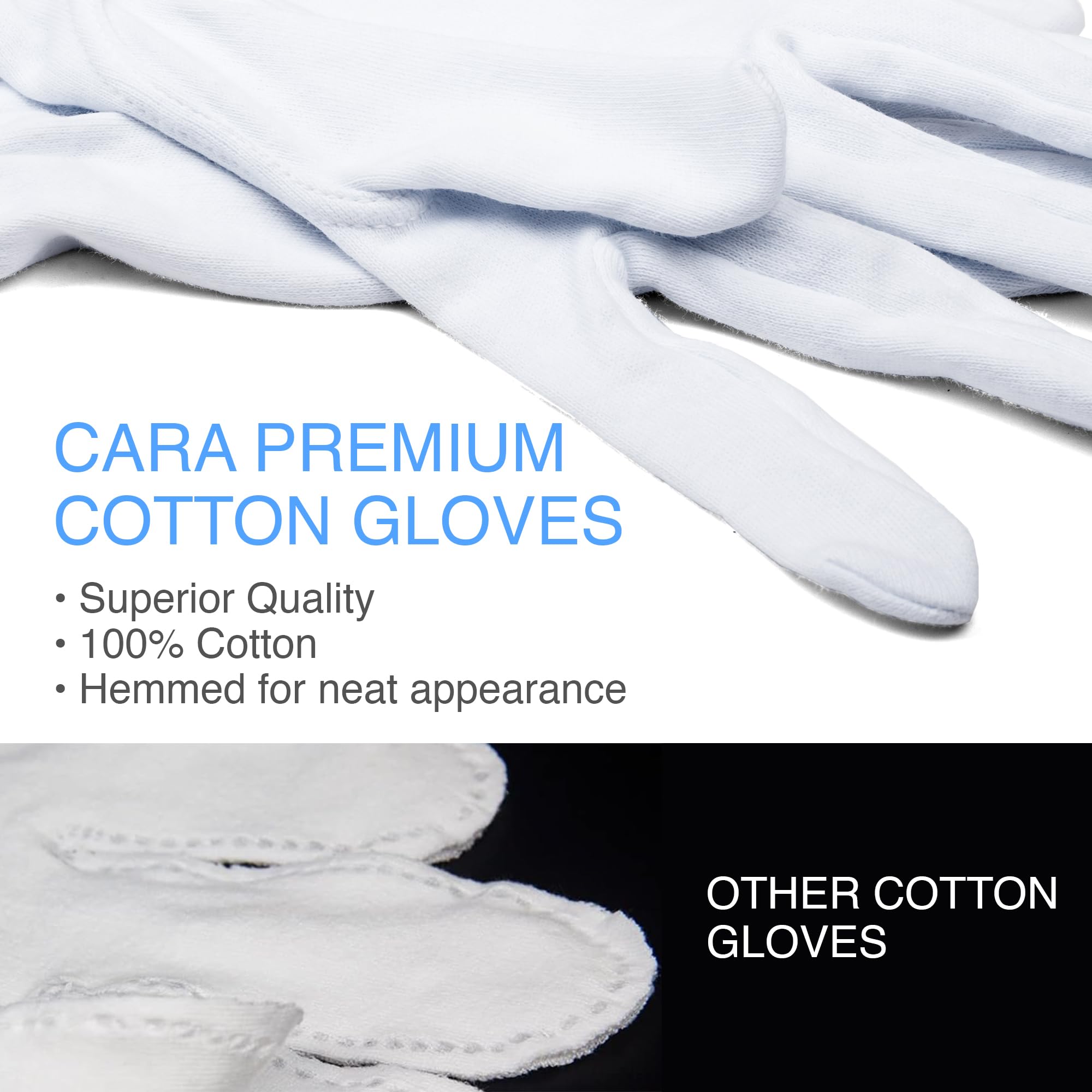 Cara Moisturizing Eczema 100% Premium Cotton Gloves, Medium, White, 24 Pair