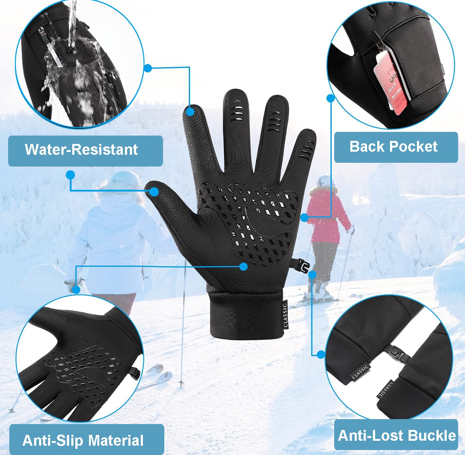 Weitars Winter Gloves Waterproof Thermal Sport Glove for Men and Women for Running Cycling Driving Hiking, Snug Fit Warm Glove for Work (M)