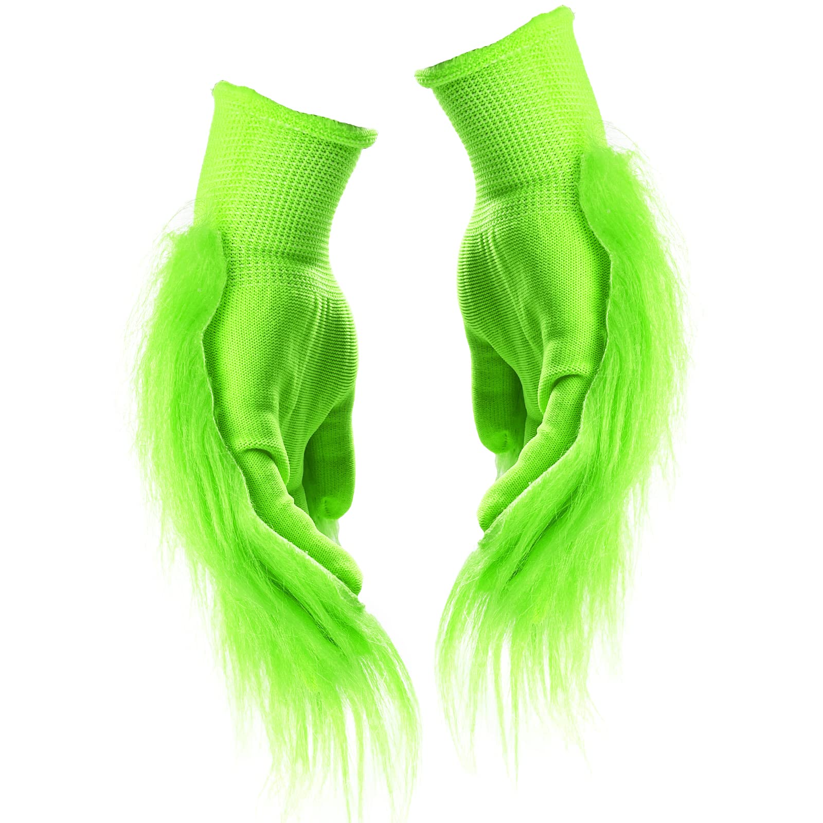 2pcs Christmas Green Furry Hand Gloves Adult for Halloween Role Playing Green Monster Costume Accessories, Full Finger Short Bright Fur Furry Gloves Christmas Dressing Props