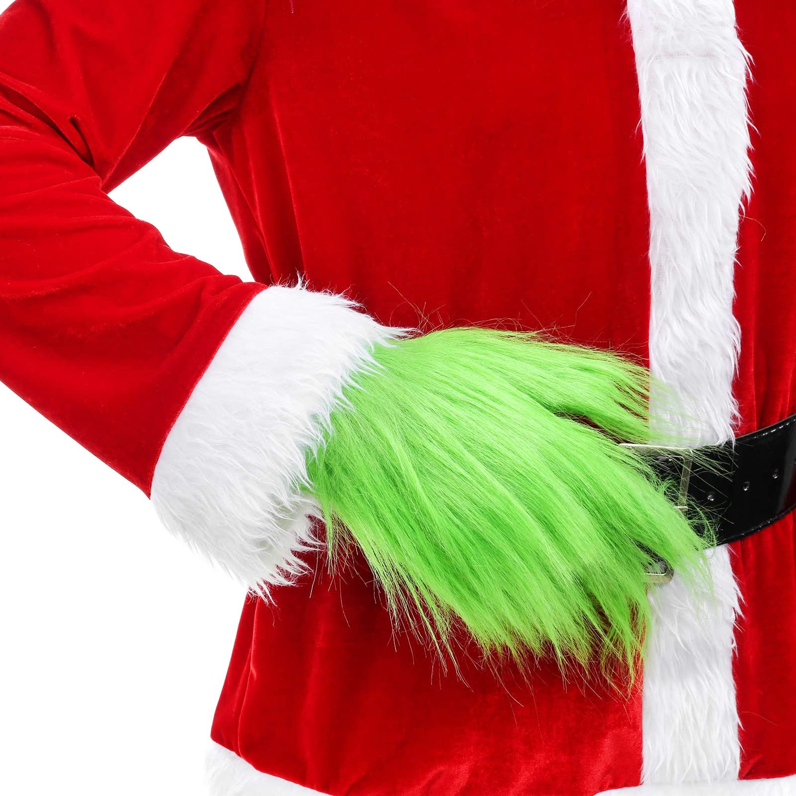 2pcs Christmas Green Furry Hand Gloves Adult for Halloween Role Playing Green Monster Costume Accessories, Full Finger Short Bright Fur Furry Gloves Christmas Dressing Props