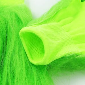 2pcs Christmas Green Furry Hand Gloves Adult for Halloween Role Playing Green Monster Costume Accessories, Full Finger Short Bright Fur Furry Gloves Christmas Dressing Props