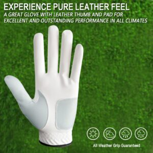 FINGER TEN Men’s Golf Glove Left Hand Right with Ball Marker Value 2 Pack, Weathersof Grip Soft Comfortable, Fit Size Small Medium ML Large XL (Large, Worn on Left Hand)