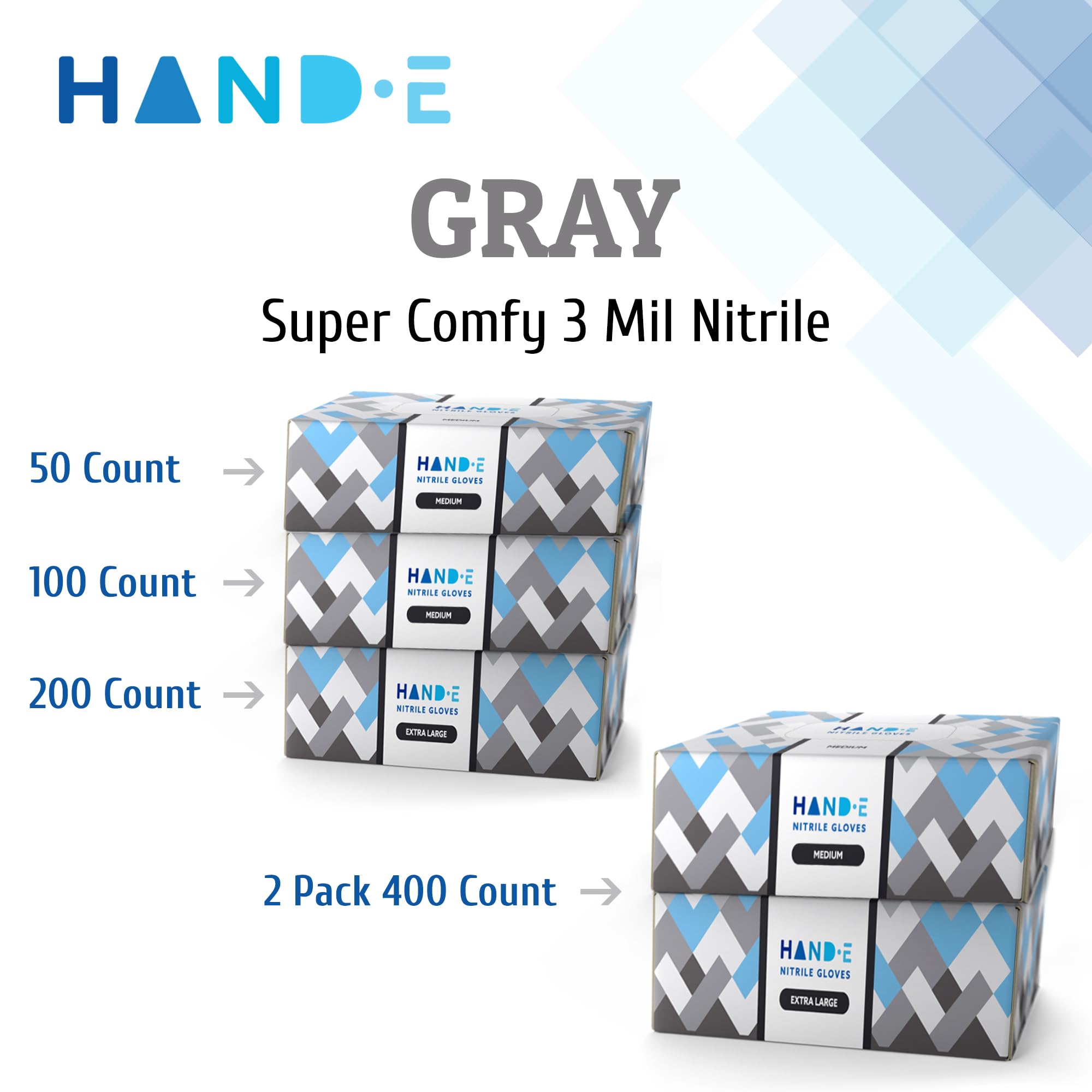 Hand-E Touch Disposable Grey Nitrile Gloves Medium -200 Count, Latex Free Medical Gloves