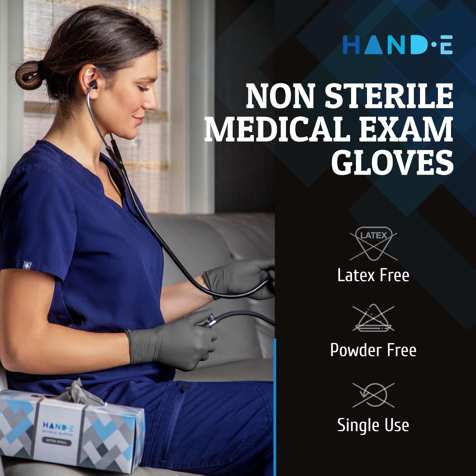 Hand-E Touch Disposable Grey Nitrile Gloves Medium -200 Count, Latex Free Medical Gloves