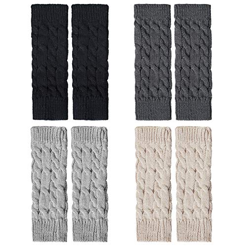 Loritta 4 Pairs Womens Fingerless Gloves Winter Warm Knit Crochet Thumbhole Arm Warmers, Beige/Light Grey/Dark Grey/Black