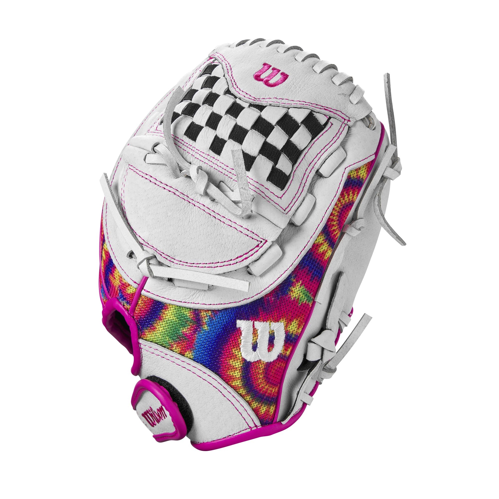 Wilson 2024 A440™ Flash™ 11.5” Youth Infield Fastpitch Softball Glove - Left Hand Throw, White/Pink/Tie Dye