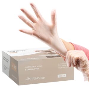 fifthpulse clear vinyl disposable gloves medium 50 pack - latex free, powder free medical exam gloves - surgical, home, cleaning, and food gloves - 3 mil thickness