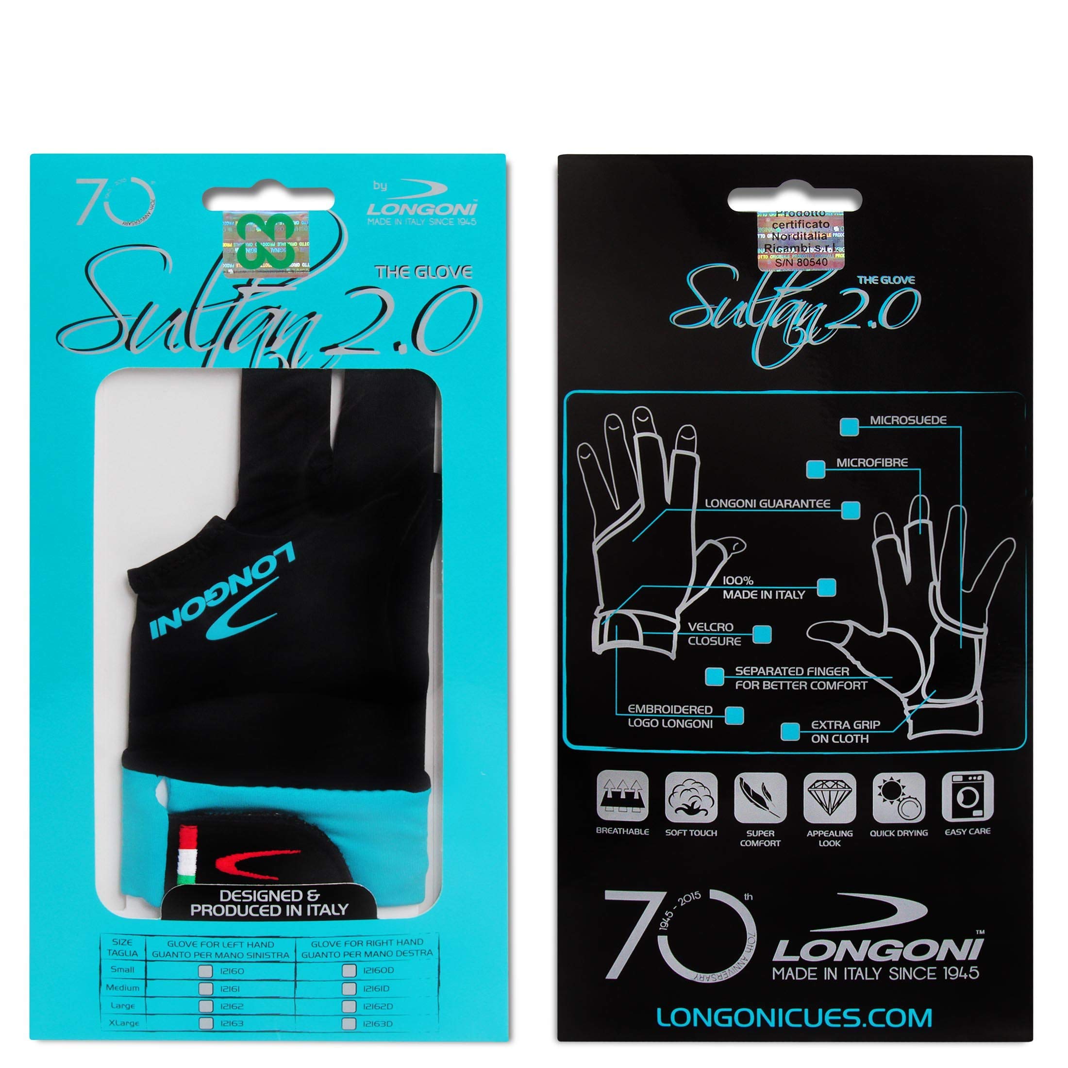 Longoni Sultan 2.0 Billiard Pool Cue Glove - for Left or Right Hand - Black (XX-Large, Left)