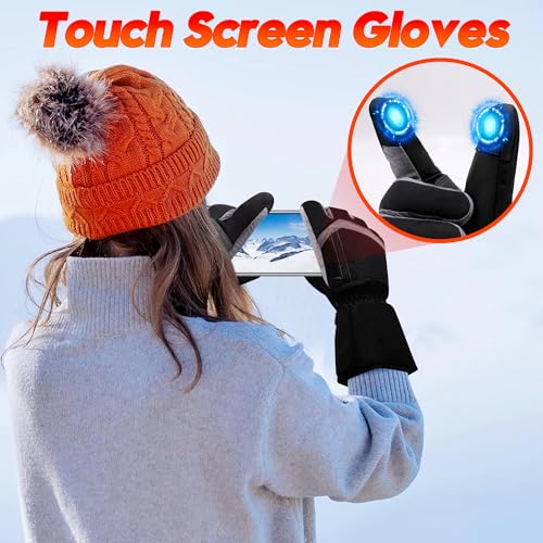 Rabbitroom USB Heated Gloves for Women Men Rechargeable Waterproof Cold Weather Arthrithis Gloves Touchscreen Thick Cotton Heated Gloves Design for Winter Gift Motorcycle Skiing Hunting WorkingCycling