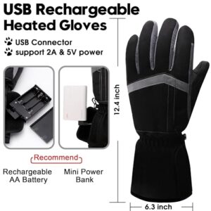 Rabbitroom USB Heated Gloves for Women Men Rechargeable Waterproof Cold Weather Arthrithis Gloves Touchscreen Thick Cotton Heated Gloves Design for Winter Gift Motorcycle Skiing Hunting WorkingCycling