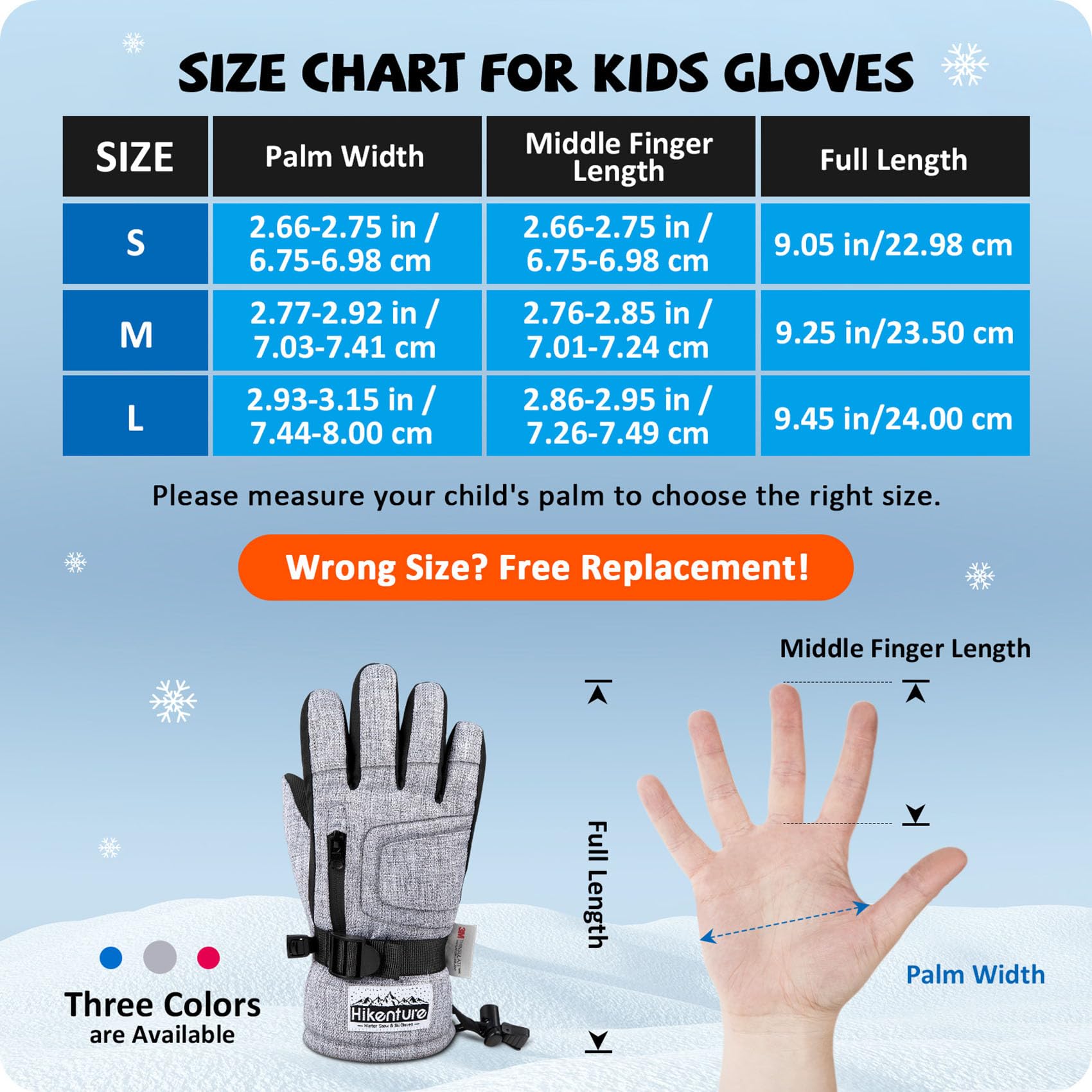 Hikenture Kids Snow Gloves, 3M Thinsulate Warm Kids Ski Gloves, Toddler Snow Gloves for Boys&Girls, Waterproof Winter Gloves