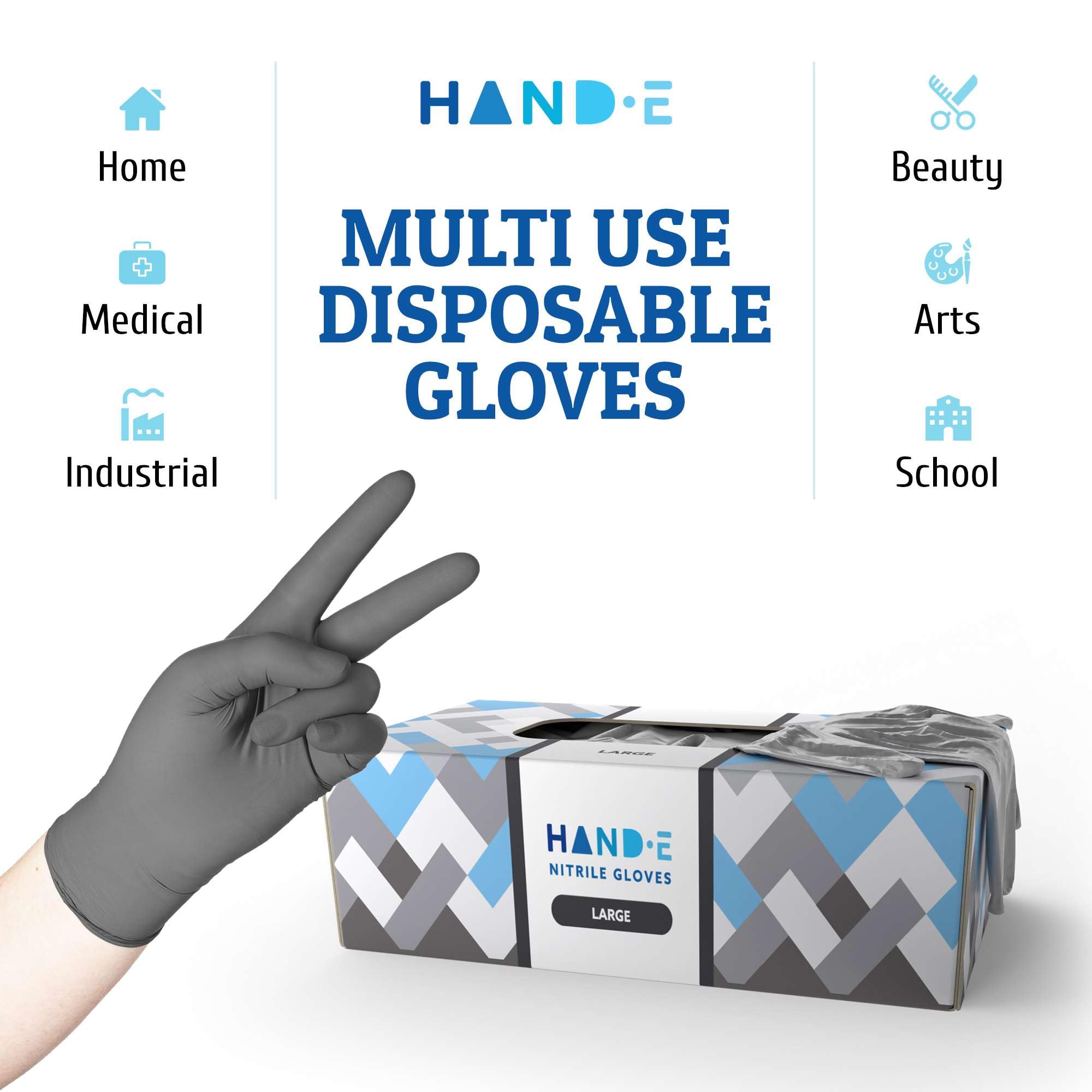 Hand-E Touch Disposable Grey Nitrile Gloves X Large -200 Count, Latex Free Medical Gloves