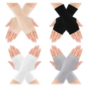 yolev 4 pairs sunblock fingerless gloves for women uv sun protection wrist length gloves lightweight fingerless gloves for girls women summer outdoor driving