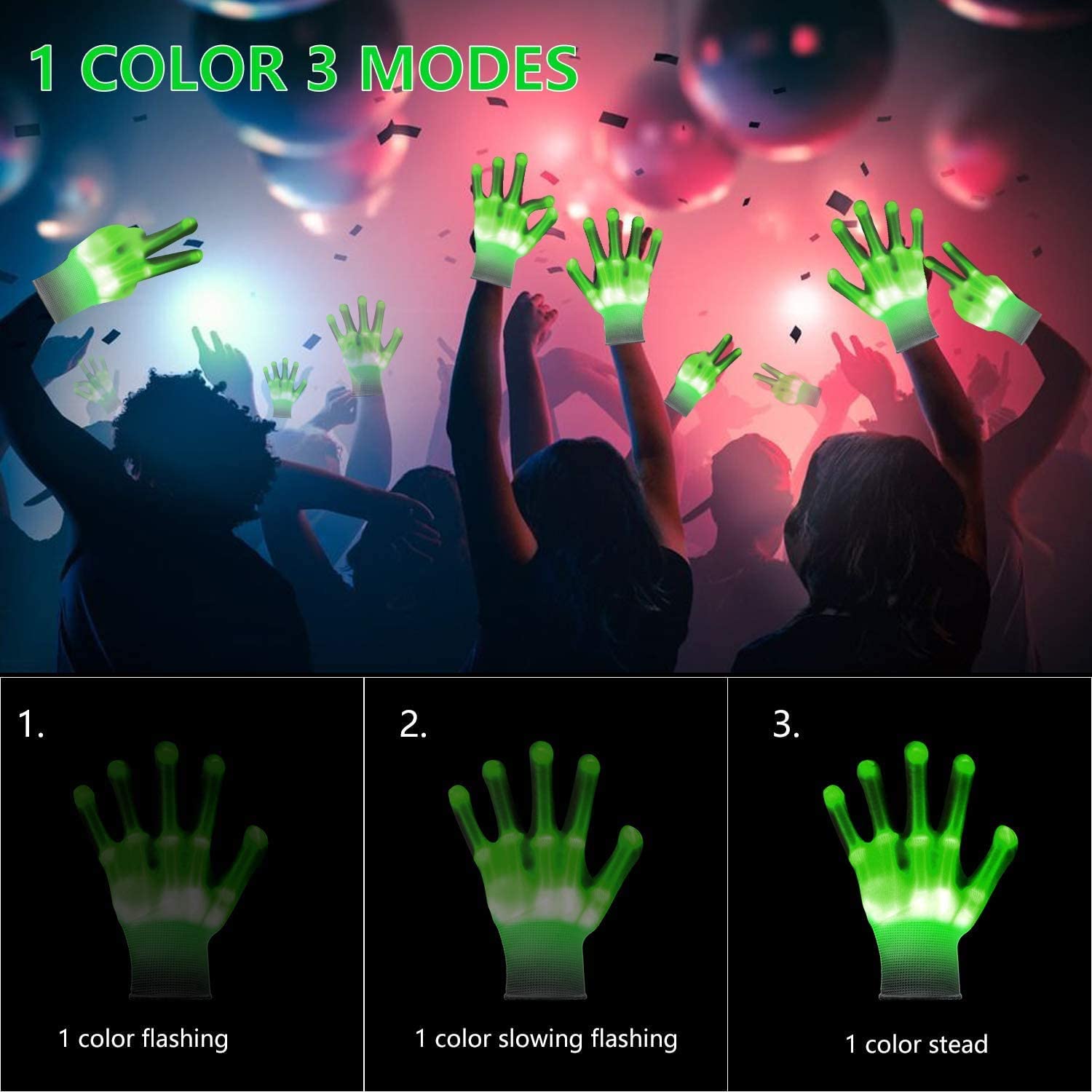 WEICHUANGXIN Light-Up Skeleton Hand Gloves Adjust Modes LED Gloves New Fun Cool Party Favor Hot Toys Cool Toys Christmas Birthday Gifts for Boys Girls