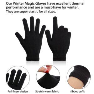 SATINIOR Magic Winter Gloves Unisex Gloves Knit Stretchy Mitten Full Fingers Warm Gloves for Men Women Sports (Black,4 Pairs)